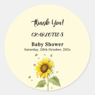 Aquarell-Sonnenblume mit Schmetterlingen Baby Show Runder Aufkleber