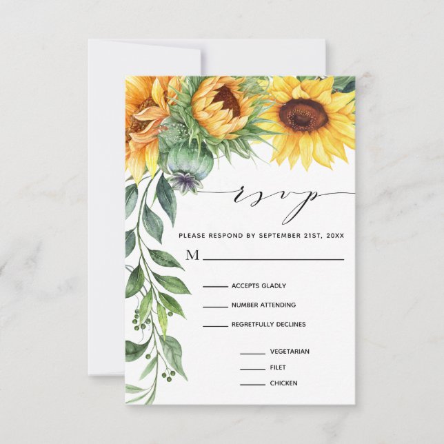 Aquarell Sonnenblume Moderne Mahlzeiten RSVP Karte (Vorderseite)