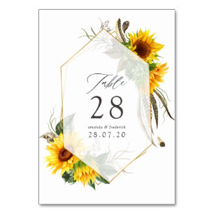 Aquarell-Sonnenblume Rustikale Geometrische Hochze Tischnummer