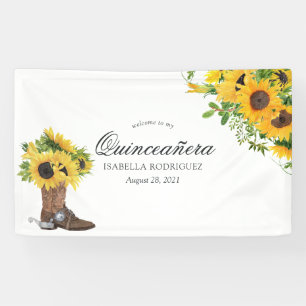 Aquarell-Sonnenblume-rustikale-westliche-Quinceañe Banner