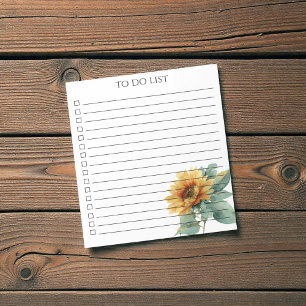 Aquarell-Sonnenblume-To-Do-Liste Rustikales Land Notizblock