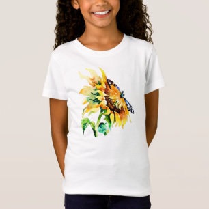 Aquarell-Sonnenblume und Schmetterling T-Shirt