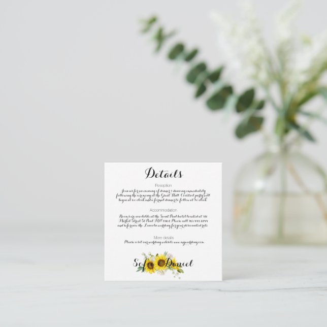 Aquarell-Sonnenblume weiße Rose Hochzeit Begleitkarte (Stehend Vorderseite)