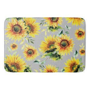 Aquarell Sonnenblumen auf der Gray Bath Mat Badematte