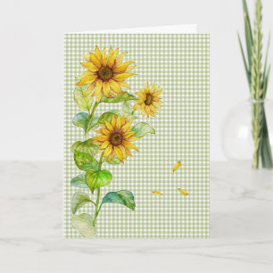 Aquarell Sonnenblumen auf Gingham Karte