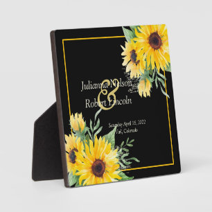 Aquarell-Sonnenblumen auf schwarzer Hochzeit   Fotoplatte