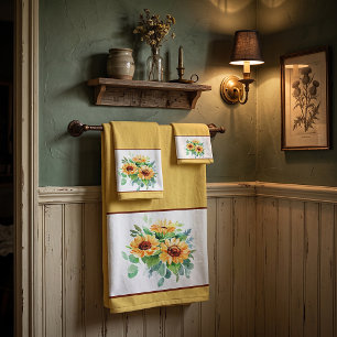 Aquarell-Sonnenblumen Badhandtuch Set
