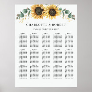 Aquarell-Sonnenblumen-Blumen-Hochzeits-Sitzplan Poster