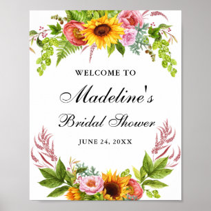 Aquarell-Sonnenblumen-Blumen-Hochzeitsdusche-Willk Poster