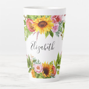 Aquarell-Sonnenblumen-Blumen-Name groß Milchtasse