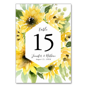 Aquarell-Sonnenblumen-Blumenrahmen   Hochzeit Tischnummer