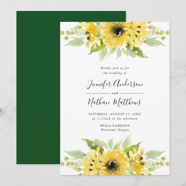 Aquarell Sonnenblumen Blumenstrauß | Hochzeit Einladung (Vorne/Hinten)