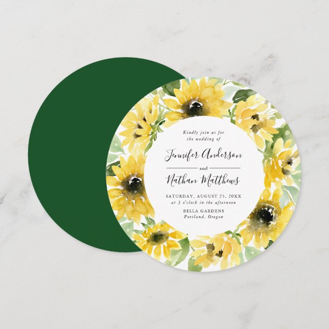 Aquarell Sonnenblumen Blumenstrauß | Hochzeit Einladung (Vorne/Hinten)