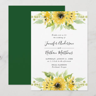 Aquarell-Sonnenblumen-Blumensträuße   Hochzeit Einladung