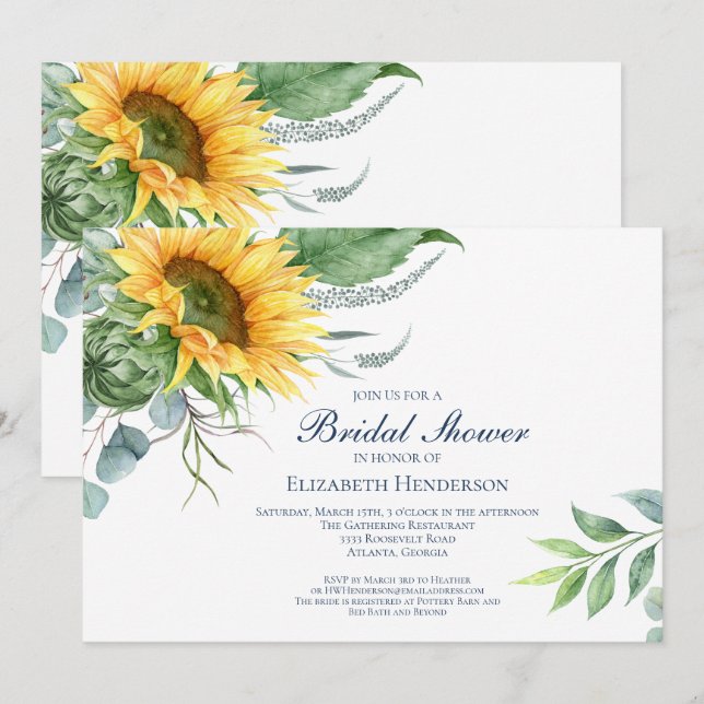 Aquarell Sonnenblumen Brautparty Einladung (Vorne/Hinten)