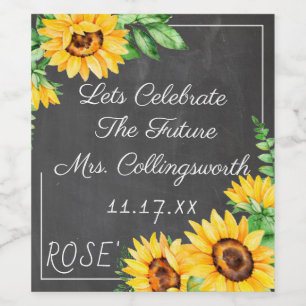 Aquarell Sonnenblumen Chalkboard Aussehen funkelnd Weinetikett