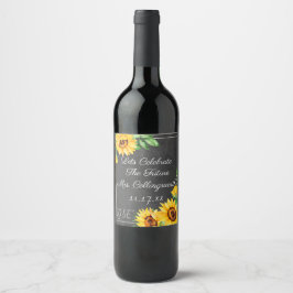 Aquarell Sonnenblumen Chalkboard Aussehen funkelnd Weinetikett