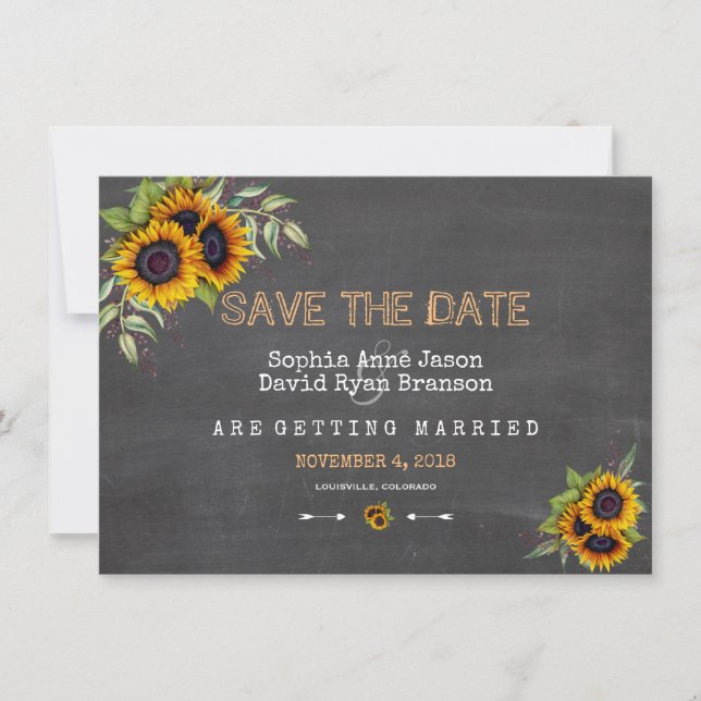 Aquarell Sonnenblumen Chalkboard Save the Date (Vorderseite)
