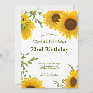 Aquarell-Sonnenblumen-Einladung zum 72. Geburtstag Einladung