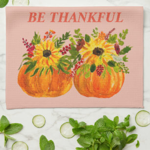 Aquarell-Sonnenblumen-Erntedank-Kürbisse Herbst  Geschirrtuch
