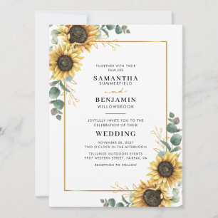 Aquarell-Sonnenblumen-Eukalyptus-Hochzeit Einladung