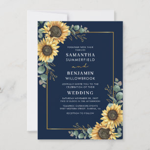 Aquarell-Sonnenblumen-Eukalyptus-Hochzeit Einladung