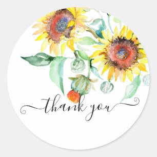 Aquarell-Sonnenblumen floral danke Runder Aufkleber