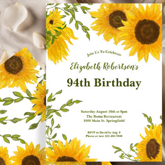 Aquarell-Sonnenblumen Frauen 94. Geburtstag Einladung