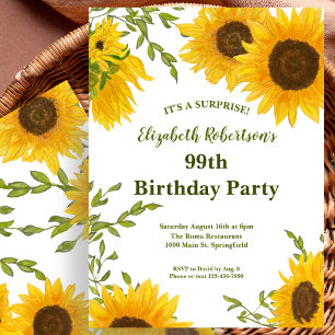 Aquarell-Sonnenblumen Frauen 99. Geburtstag Einladung