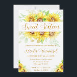Aquarell Sonnenblumen Grenzrahmen Sweet 16 Einladung<br><div class="desc">Schöne Aquarellfarbe Gelbe Sonnenblumen Rahmen Design und gelbe Streifen Hintergrund</div>