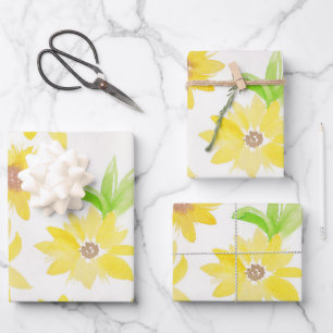 Aquarell-Sonnenblumen Grün Gelbes Muster    Geschenkpapier Set