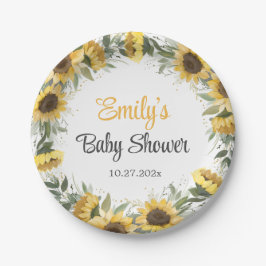 Aquarell Sonnenblumen Grünpflanzen Babydusche Papi Pappteller