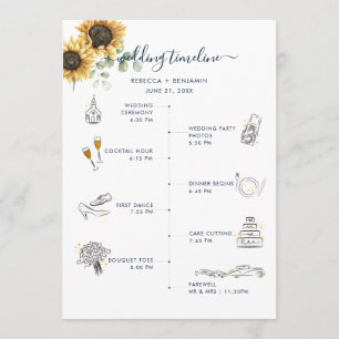 Aquarell-Sonnenblumen-Hochzeits-Itinerary Programm