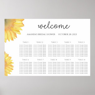 Aquarell-Sonnenblumen-Hochzeits-Sitzplan Poster