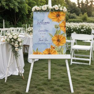 Aquarell-Sonnenblumen-Hochzeitsbegrüßung Poster