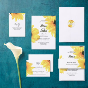 Aquarell-Sonnenblumen-Hochzeitseinladung Postkarte
