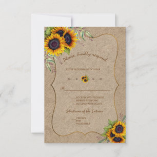 Aquarell-Sonnenblumen-Jute-Hochzeit-RSVP RSVP Karte