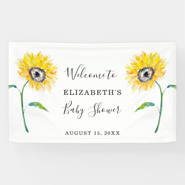 Aquarell Sonnenblumen Kinderdusche Willkommen Banner (Horizontal)