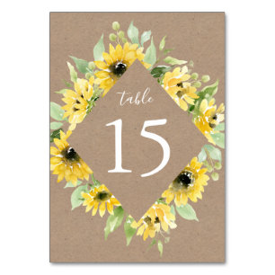 Aquarell-Sonnenblumen Kraftpapier   Hochzeit Tischnummer