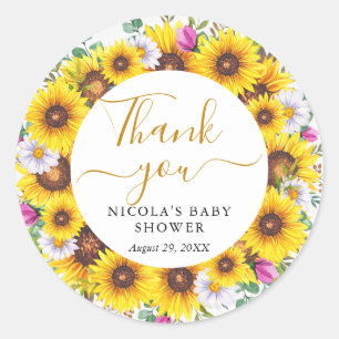 Aquarell-Sonnenblumen-Kranz-Baby-Einweihung Runder Aufkleber