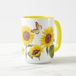Aquarell-Sonnenblumen mit Schmetterling Tasse