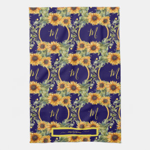 Aquarell Sonnenblumen Monogram Van Gogh Style Geschirrtuch