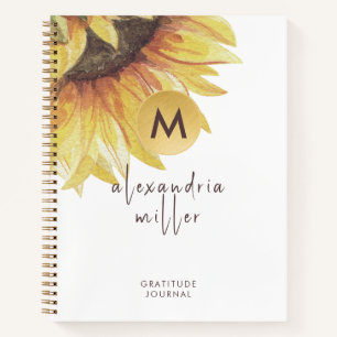 Aquarell Sonnenblumen Monogramm Dankeschön Journal Notizbuch