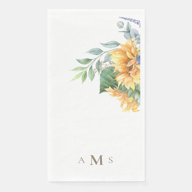 Aquarell-Sonnenblumen-Monogramm II Serviette (Vorderseite)