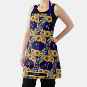Aquarell-Sonnenblumen-Monogramm im Stil von Van Go Schürze