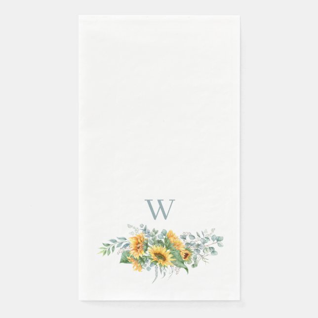 Aquarell-Sonnenblumen-Monogramm Serviette (Vorderseite)