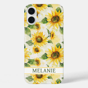 Aquarell-Sonnenblumen monogrammiert iPhone 16 Plus Hülle