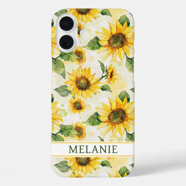 Aquarell-Sonnenblumen monogrammiert iPhone 16 Plus Hülle (Rückseite)
