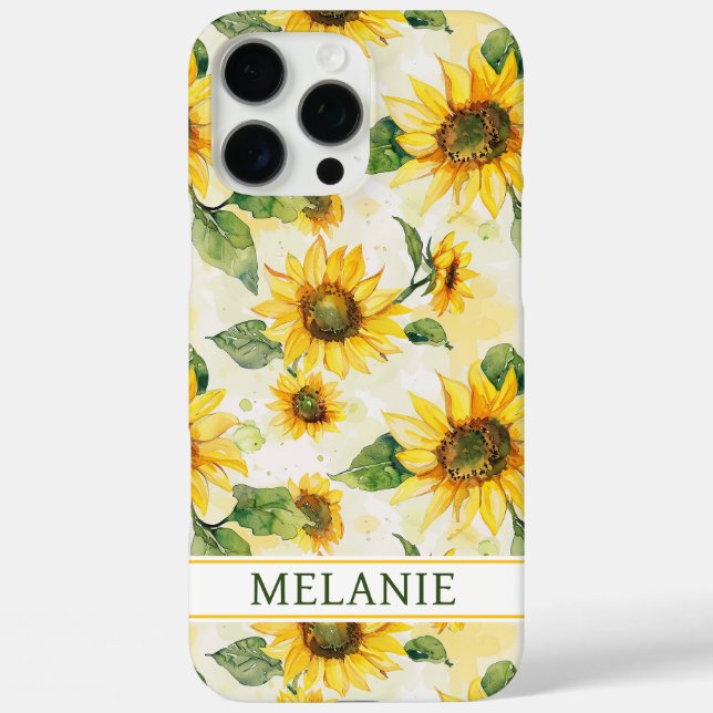 Aquarell-Sonnenblumen monogrammiert iPhone 16 Pro Max Hülle (Rückseite)