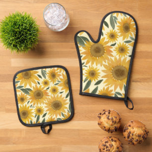 Aquarell-Sonnenblumen Ofenhandschuh & Topflappen-Set